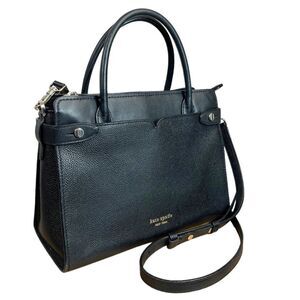 Kate Spade Black Pebbled Leather Classic Medium Satchel Bag with Crossbody Strap